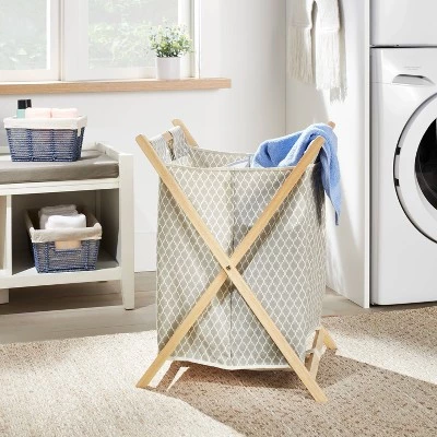 Wooden X-Frame Double Hamper Gray Diamond Print - Brightroom™ 3 Wooden X-Frame Double Hamper Gray Diamond Print - Brightroom™