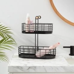 2 Tier Divided Wire Basket with Wood Handle Black - Brightroom™
