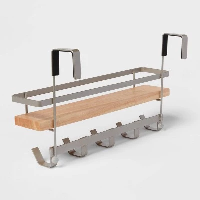 Shelf Rack with 5 Hooks - Brightroom™ Brushed Nickel 4 Shelf Rack with 5 Hooks - Brightroom™ Brushed Nickel - Image 2
