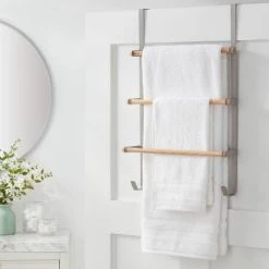 Over the Door Tiered Towel Rack with Wood - Brightroom™ Brushed Nickel