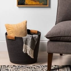 17" Coiled Rope Bin Warm Gray Charcoal - Brightroom™