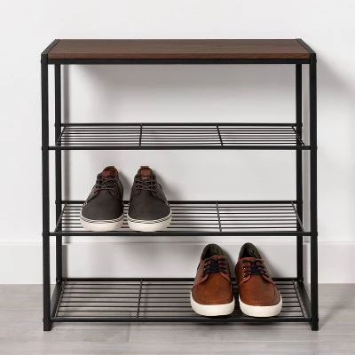 4 Tier Shoe Rack Black Metal with Walnut Wood - Brightroom™ 3 4 Tier Shoe Rack Black Metal with Walnut Wood - Brightroom™
